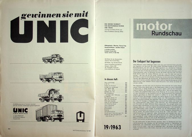 Inhaltsverzeichnis Motor Rundschau 19/1963