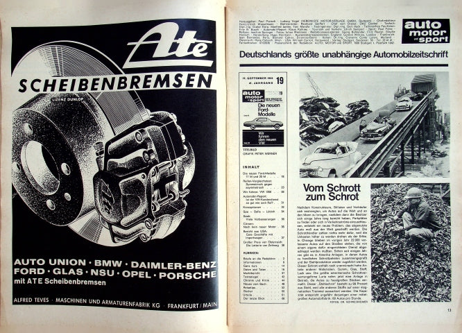 Inhaltsverzeichnis Auto Motor und Sport 19/1964