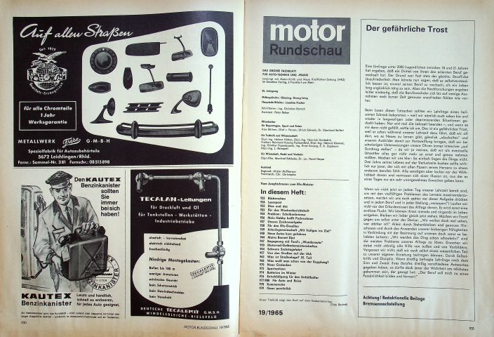 Inhaltsverzeichnis Motor Rundschau 19/1965