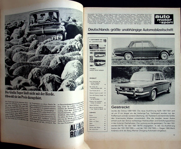 Inhaltsverzeichnis Auto Motor und Sport 19/1966