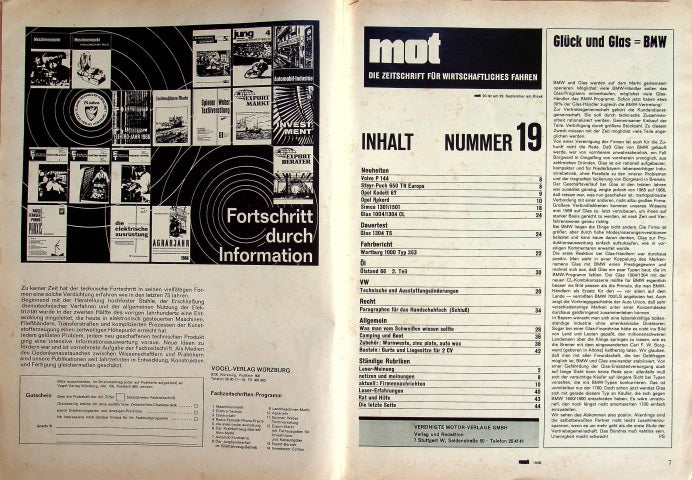 Inhaltsverzeichnis MOT 19/1966