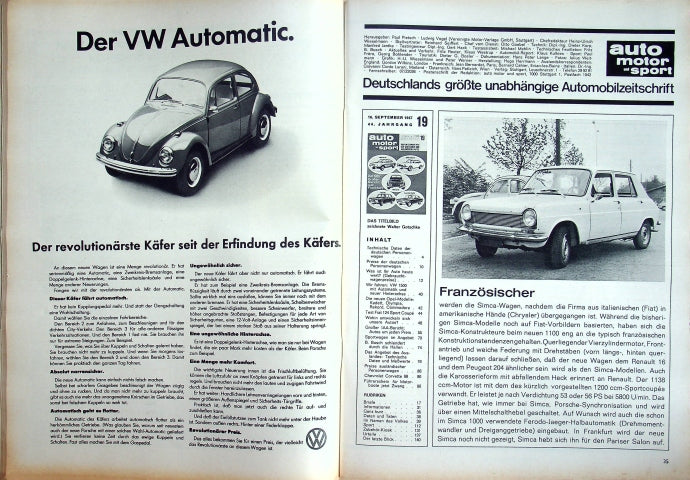 Inhaltsverzeichnis Auto Motor und Sport 19/1967