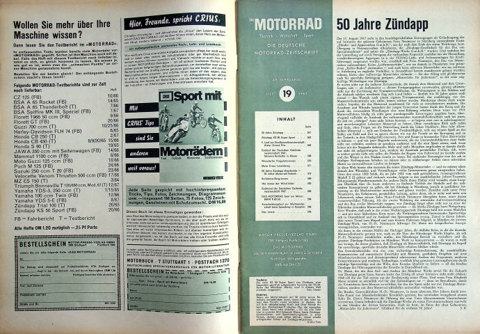 Inhaltsverzeichnis Motorrad 19/1967