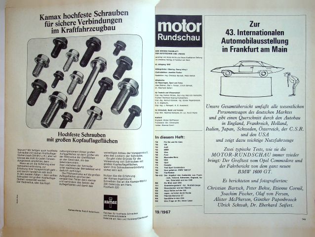 Inhaltsverzeichnis Motor Rundschau 19/1967
