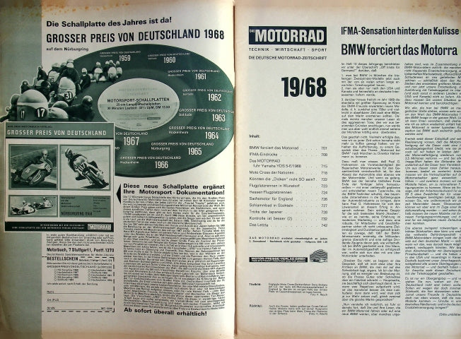 Inhaltsverzeichnis Motorrad 19/1968