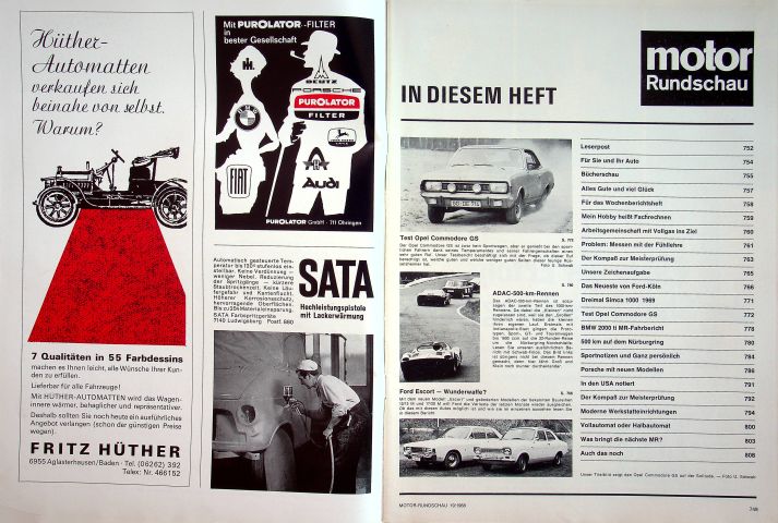Inhaltsverzeichnis Motor Rundschau 19/1968