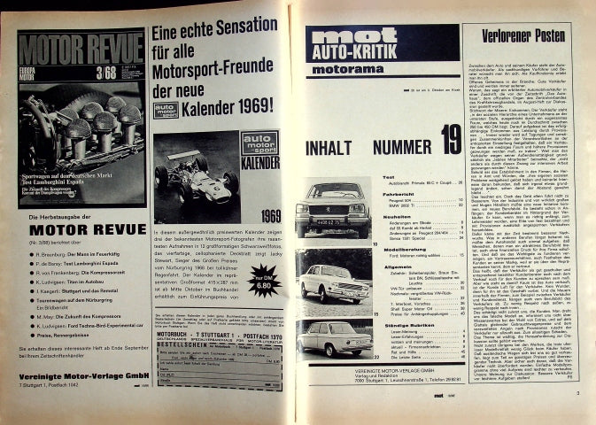 Inhaltsverzeichnis MOT 19/1968
