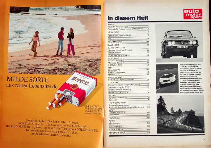 Inhaltsverzeichnis Auto Motor und Sport 19/1969