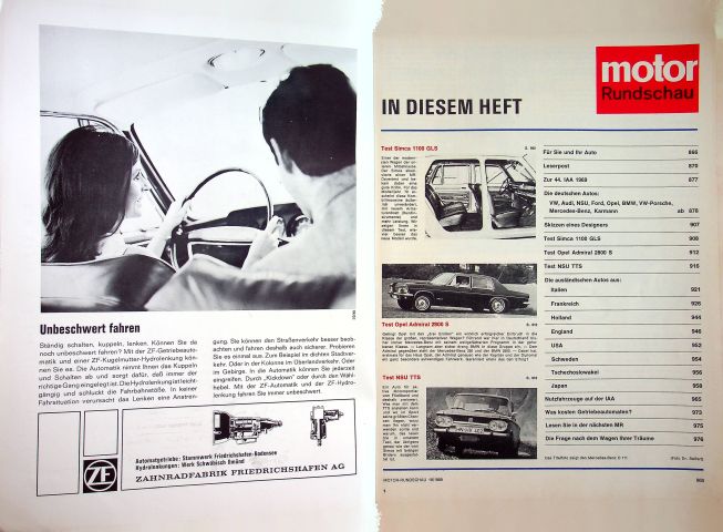 Inhaltsverzeichnis Motor Rundschau 19/1969