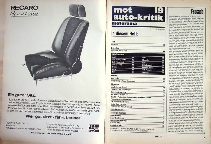 Inhaltsverzeichnis MOT 19/1969
