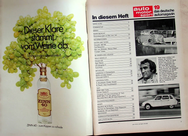 Inhaltsverzeichnis Auto Motor und Sport 19/1970