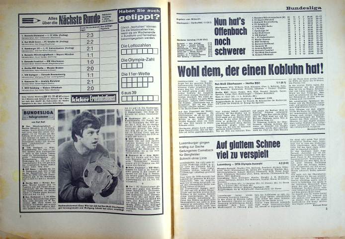 Inhaltsverzeichnis Kicker 19/1971