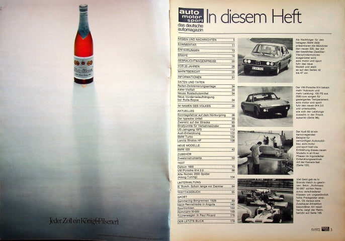 Inhaltsverzeichnis Auto Motor und Sport 19/1972