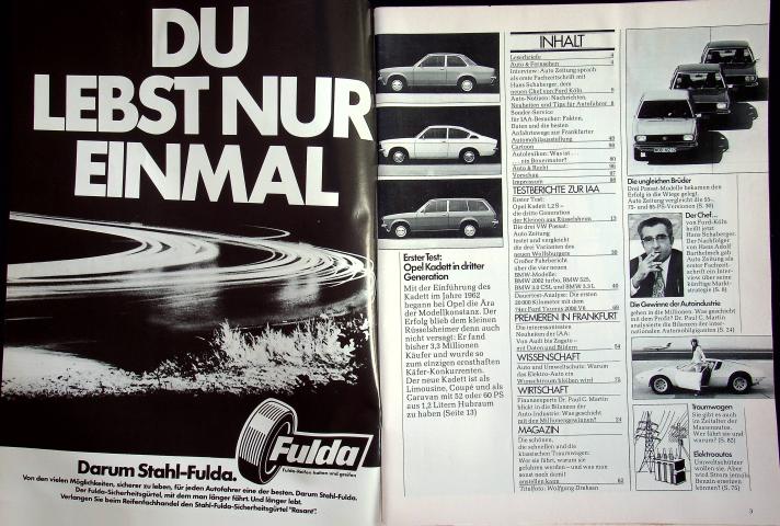 Inhaltsverzeichnis Autozeitung 19/1973