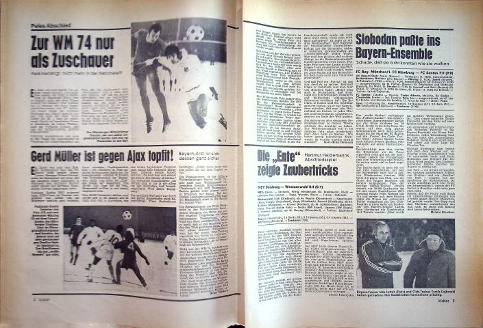 Inhaltsverzeichnis Kicker 19/1973