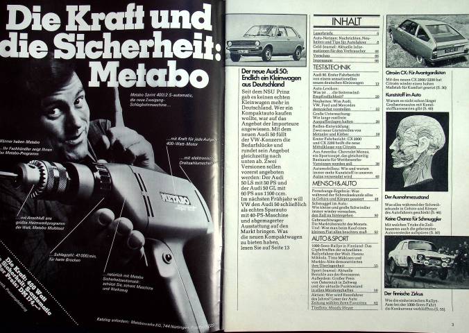 Inhaltsverzeichnis Autozeitung 19/1974