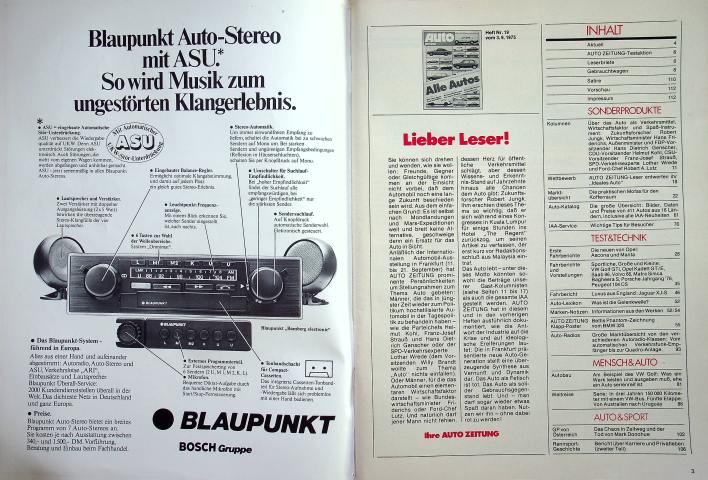 Inhaltsverzeichnis Autozeitung 19/1975