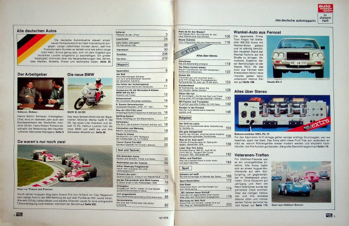 Inhaltsverzeichnis Auto Motor und Sport 19/1976
