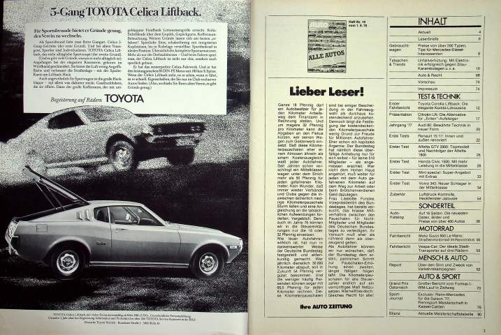 Inhaltsverzeichnis Autozeitung 19/1976