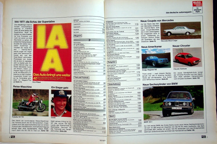 Inhaltsverzeichnis Auto Motor und Sport 19/1977