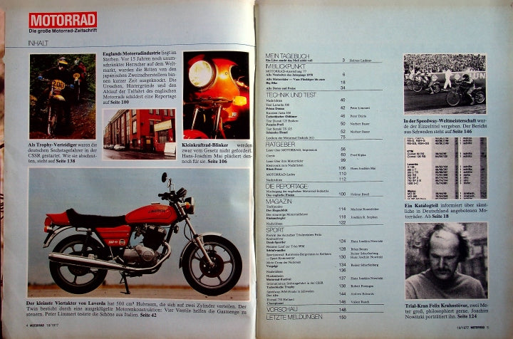Inhaltsverzeichnis Motorrad 19/1977