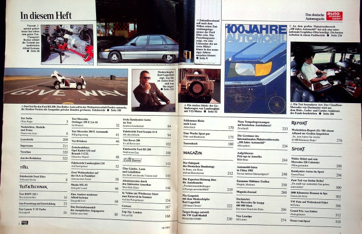 Inhaltsverzeichnis Auto Motor und Sport 19/1985