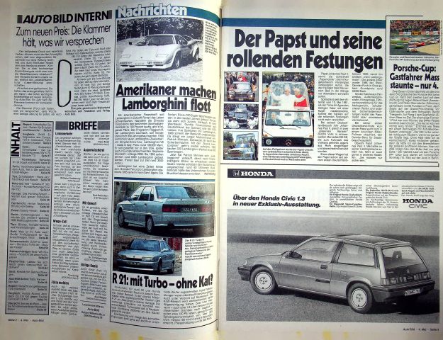Inhaltsverzeichnis Auto Bild 19/1987