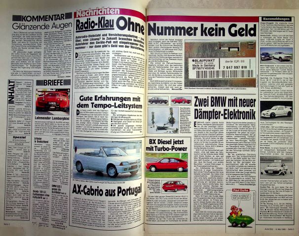 Inhaltsverzeichnis Auto Bild 19/1988