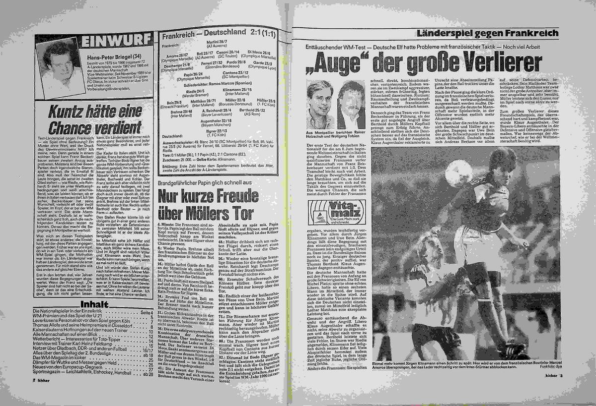 Inhaltsverzeichnis Kicker 19/1990
