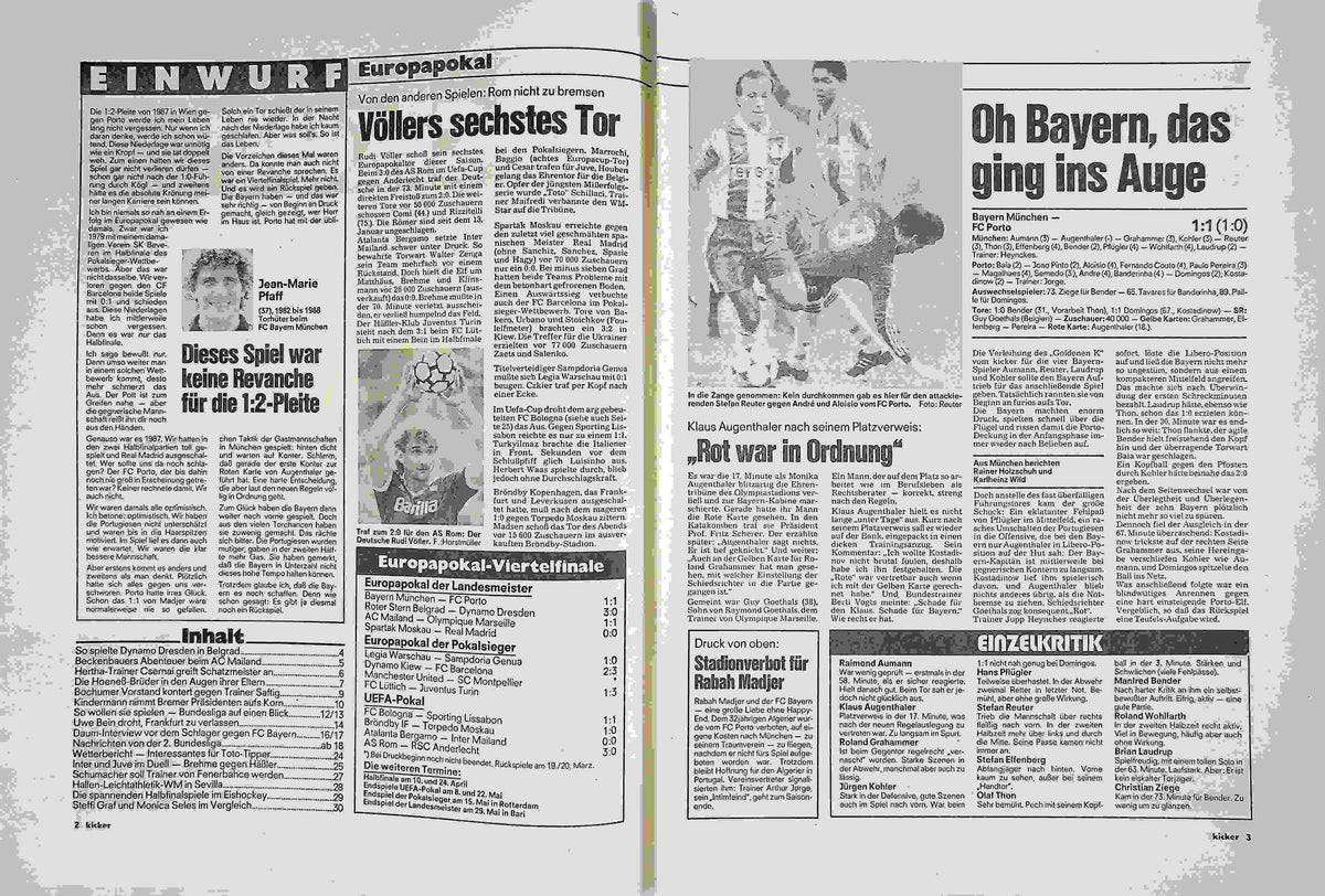 Inhaltsverzeichnis Kicker 19/1991