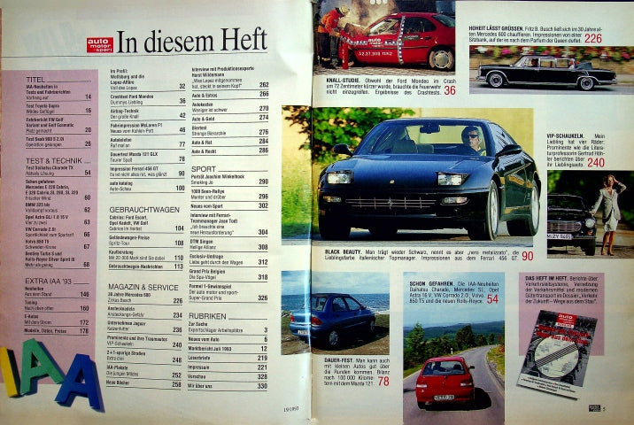 Inhaltsverzeichnis Auto Motor und Sport 19/1993