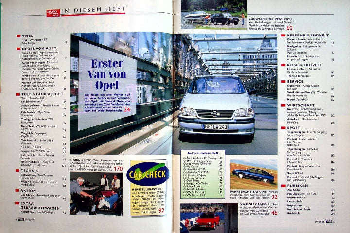 Inhaltsverzeichnis Auto Motor und Sport 19/1996