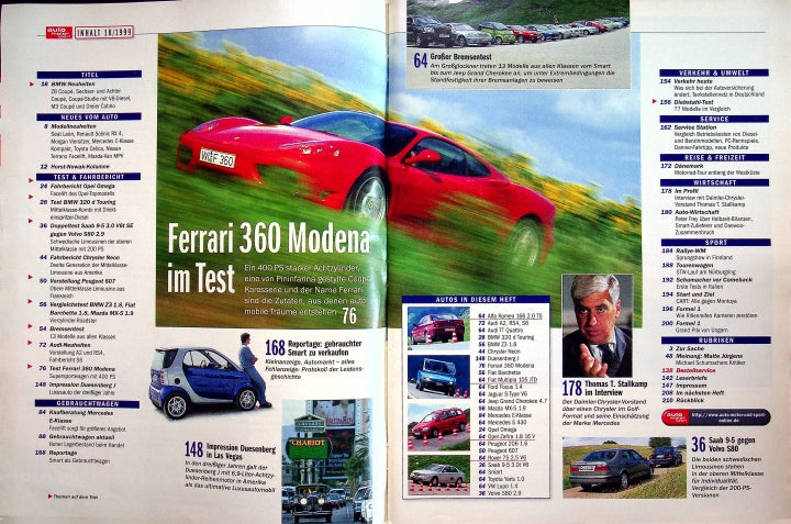 Inhaltsverzeichnis Auto Motor und Sport 19/1999