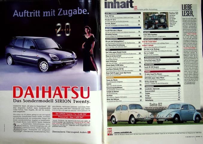 Inhaltsverzeichnis Auto Bild 19/1999