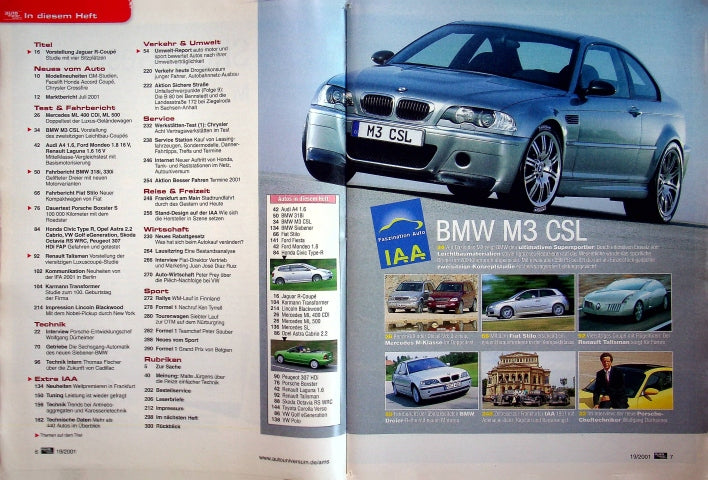 Inhaltsverzeichnis Auto Motor und Sport 19/2001