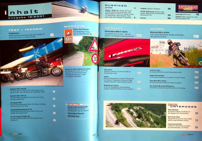 Inhaltsverzeichnis Motorrad 19/2001