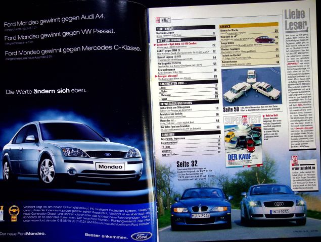 Inhaltsverzeichnis Auto Bild 19/2001