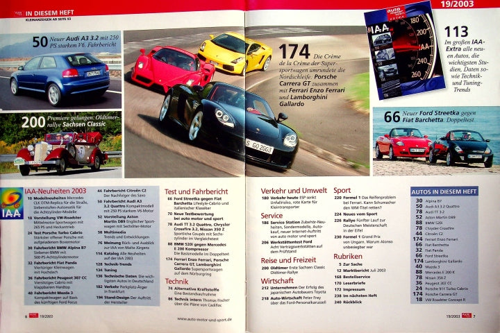 Inhaltsverzeichnis Auto Motor und Sport 19/2003