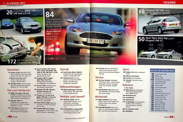 Inhaltsverzeichnis Auto Motor und Sport 19/2004