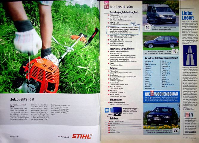 Inhaltsverzeichnis Auto Bild 19/2004