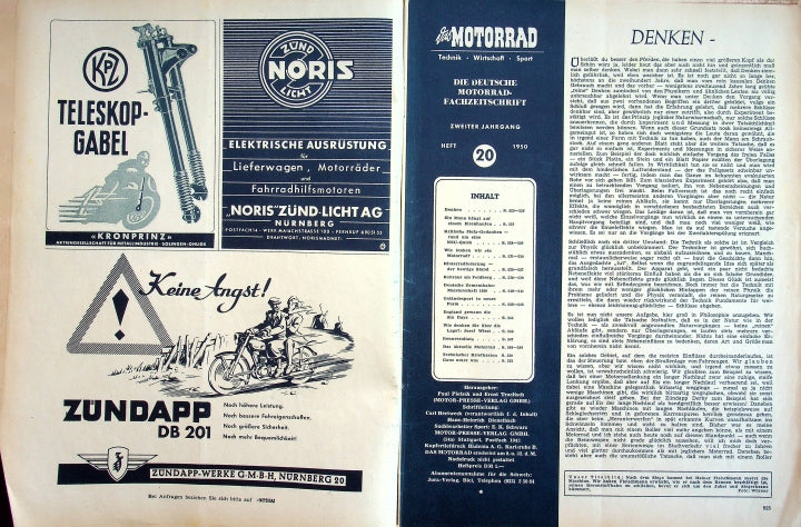 Inhaltsverzeichnis Motorrad 20/1950