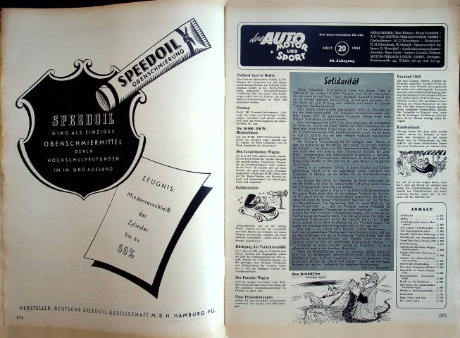 Inhaltsverzeichnis Auto Motor und Sport 20/1951