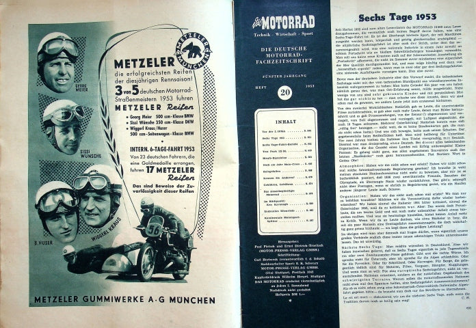 Inhaltsverzeichnis Motorrad 20/1953