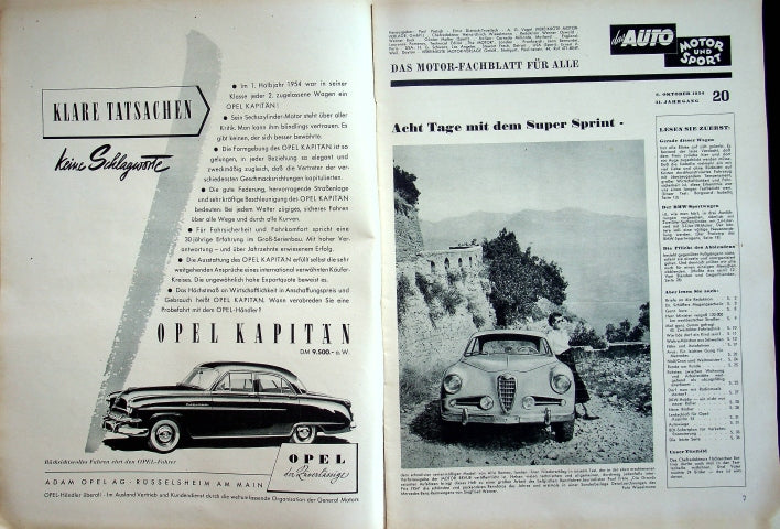 Inhaltsverzeichnis Auto Motor und Sport 20/1954