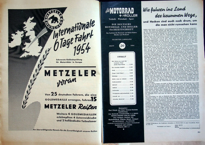 Inhaltsverzeichnis Motorrad 20/1954