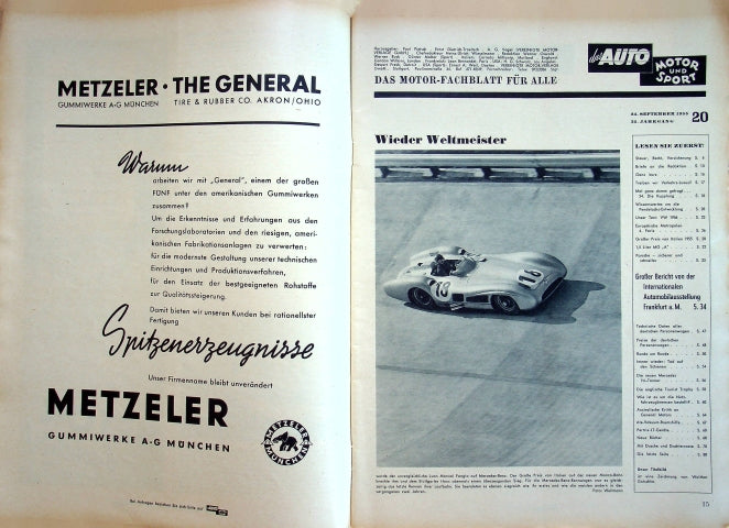 Inhaltsverzeichnis Auto Motor und Sport 20/1955