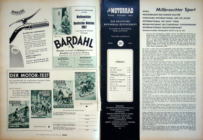Inhaltsverzeichnis Motorrad 20/1957