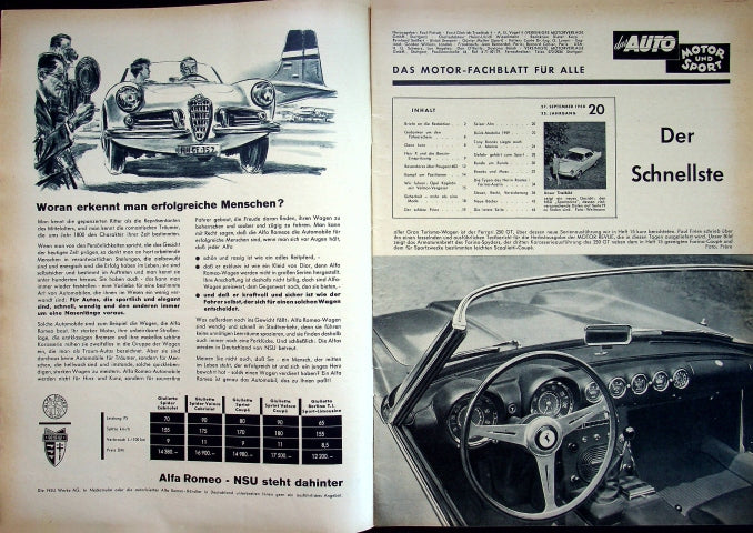 Inhaltsverzeichnis Auto Motor und Sport 20/1958