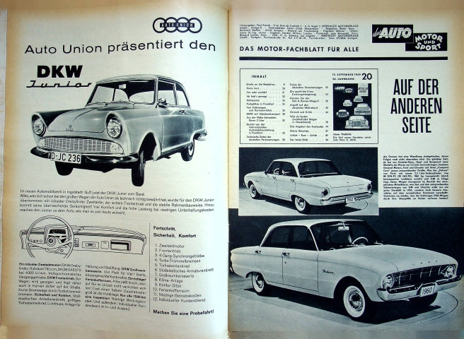 Inhaltsverzeichnis Auto Motor und Sport 20/1959