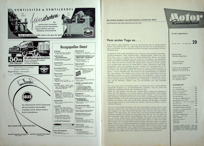 Inhaltsverzeichnis Motor Rundschau 20/1959